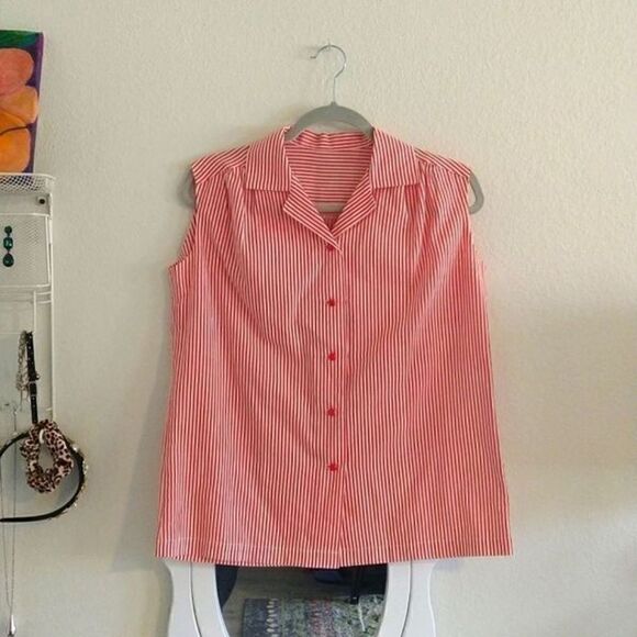 Red Stripe Sleeveless Button up Blouse - Picture 1 of 4